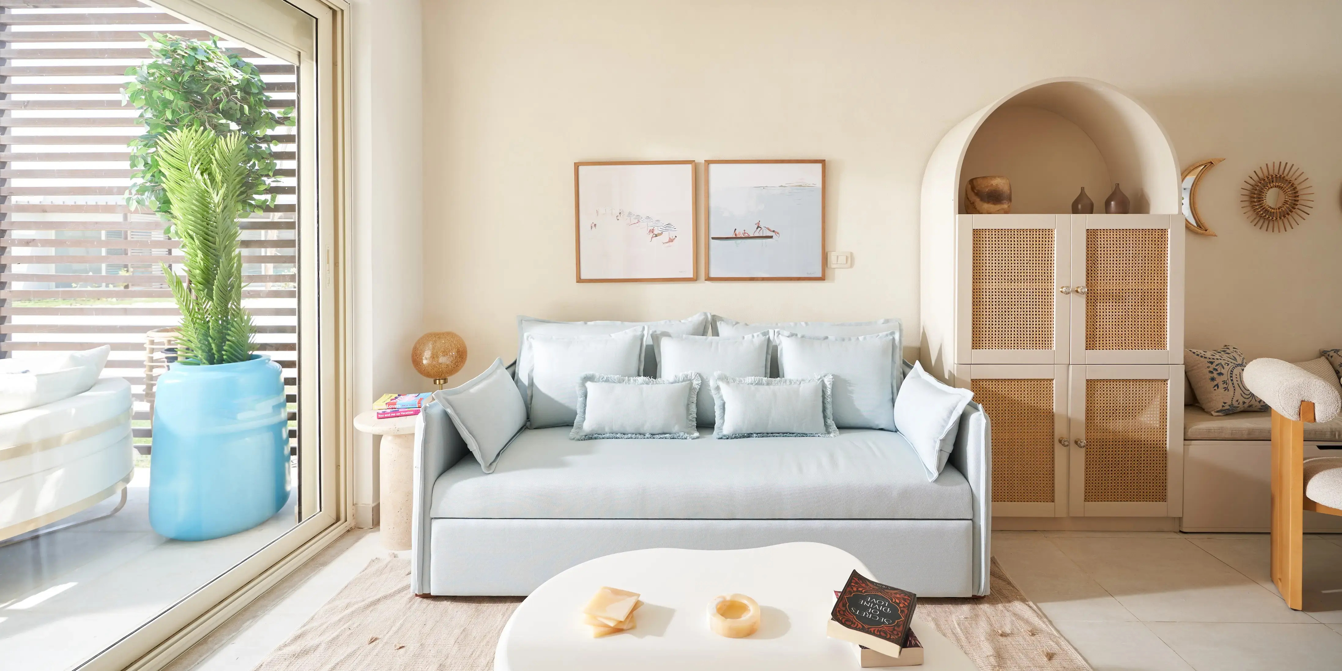 Living Room Set of 2 Sofa Beds, 2 Armchairs, and 2 Coffee Tables